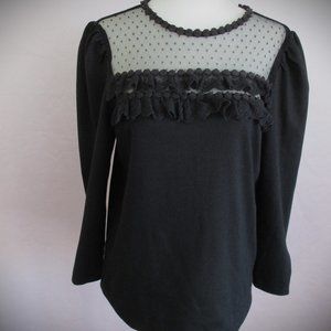 Size MP ANN TAYLOR PETITE Black Tunic Top Made In India Long Sleeves